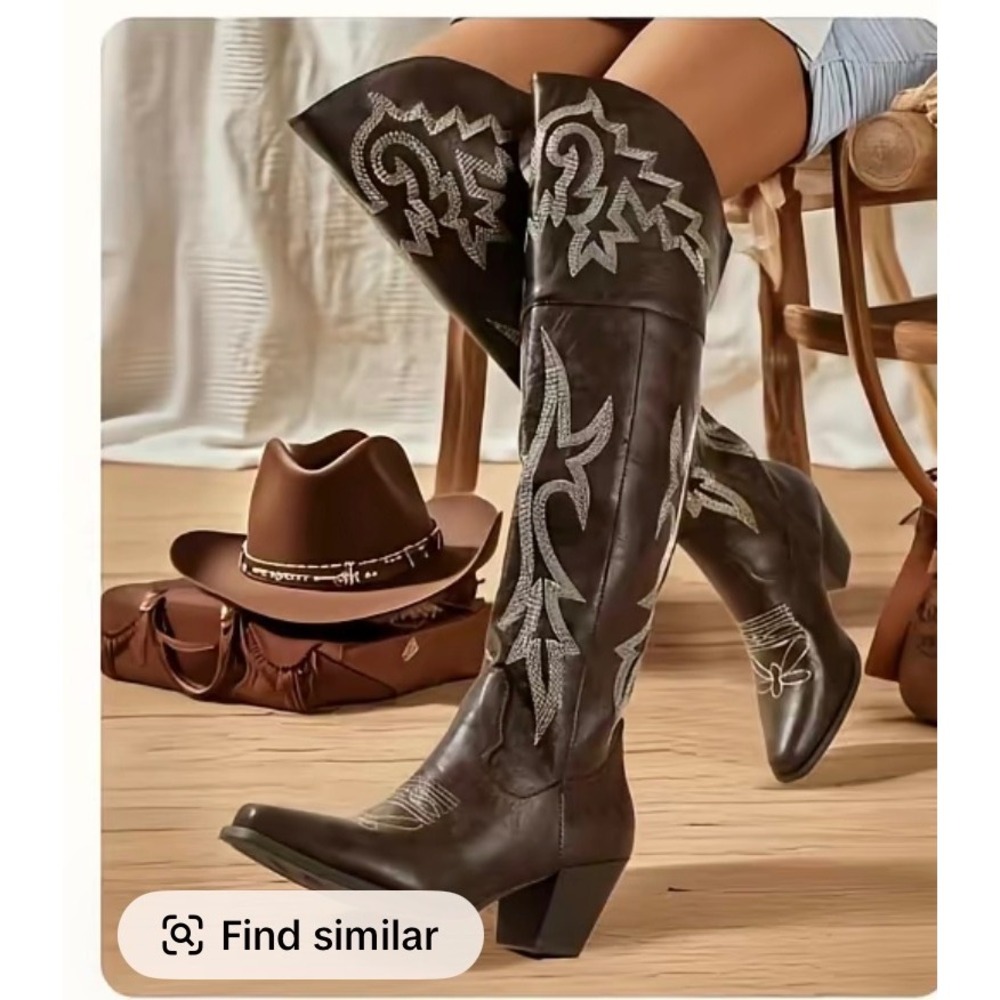 AOSPHIRAYLIAN Women's Knee-High Western Cowgirl Boots – Size 36 – NEW